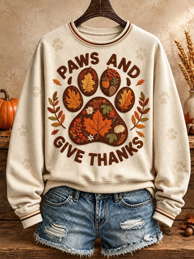 Women's Thanksgiving Art Thankful Printed Sweatshirt